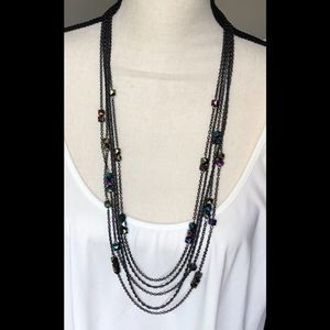 Multi black chain faceted metallic beads necklace